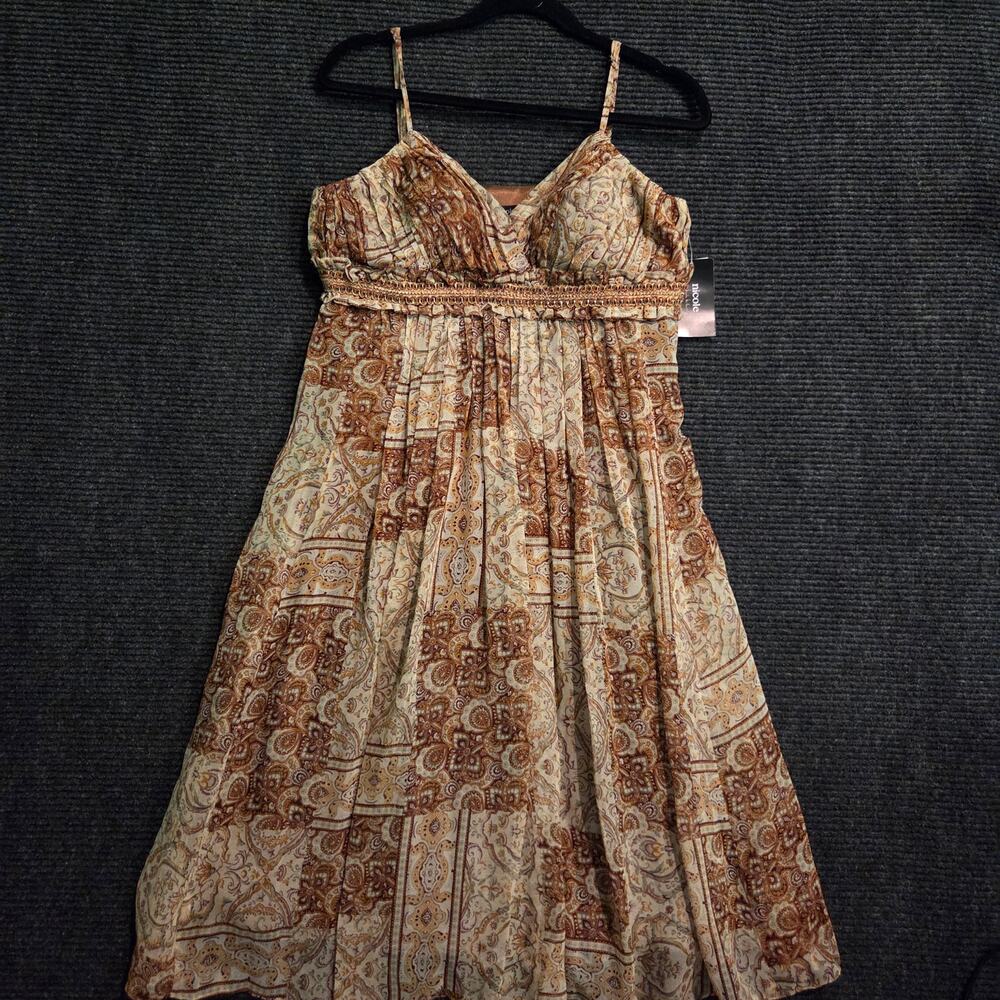 Nicole Miller Silk Paisley Slip Dress Size 14 NWT Boho Paisley Earth Tones